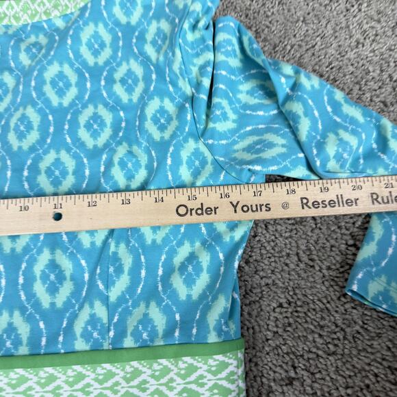 J. McLaughlin Catalina Tunic Dress Womens M Blue Green Geometric Ikat 3/4 Sleeve - Picture 11 of 14